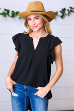 Load image into Gallery viewer, Black Airflow Ruffle Sleeve Hi-Low V Neck Top
