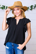 Load image into Gallery viewer, Black Airflow Ruffle Sleeve Hi-Low V Neck Top
