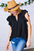 Load image into Gallery viewer, Black Airflow Ruffle Sleeve Hi-Low V Neck Top
