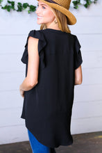 Load image into Gallery viewer, Black Airflow Ruffle Sleeve Hi-Low V Neck Top
