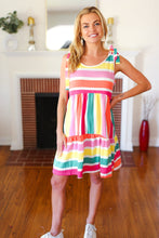 Load image into Gallery viewer, Multicolor Stripe Shoulder Tie Knot Ruffle Hem Dress
