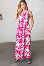 Load image into Gallery viewer, Magenta &amp; White Floral Fit and Flare Sleeveless Maxi Dress
