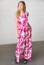 Load image into Gallery viewer, Magenta &amp; White Floral Fit and Flare Sleeveless Maxi Dress
