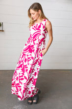 Load image into Gallery viewer, Magenta &amp; White Floral Fit and Flare Sleeveless Maxi Dress
