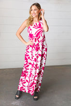 Load image into Gallery viewer, Magenta &amp; White Floral Fit and Flare Sleeveless Maxi Dress
