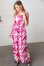 Load image into Gallery viewer, Magenta &amp; White Floral Fit and Flare Sleeveless Maxi Dress
