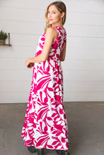 Load image into Gallery viewer, Magenta &amp; White Floral Fit and Flare Sleeveless Maxi Dress
