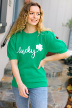 Load image into Gallery viewer, Lucky Lady Shamrock Green Sequin Puff Sleeve Knit Top
