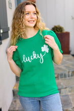Load image into Gallery viewer, Lucky Lady Shamrock Green Sequin Puff Sleeve Knit Top
