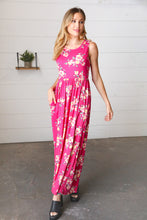 Load image into Gallery viewer, Yellow &amp; Fuchsia Floral Fit and Flare Sleeveless Maxi Dress
