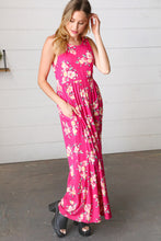 Load image into Gallery viewer, Yellow &amp; Fuchsia Floral Fit and Flare Sleeveless Maxi Dress
