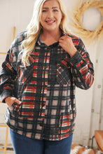 Load image into Gallery viewer, Black &amp; Rust Brushed Plaid Oversize Pocketed Shacket
