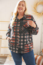 Load image into Gallery viewer, Black &amp; Rust Brushed Plaid Oversize Pocketed Shacket
