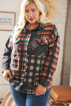 Load image into Gallery viewer, Black &amp; Rust Brushed Plaid Oversize Pocketed Shacket
