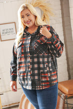 Load image into Gallery viewer, Black &amp; Rust Brushed Plaid Oversize Pocketed Shacket
