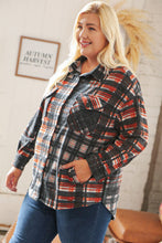 Load image into Gallery viewer, Black &amp; Rust Brushed Plaid Oversize Pocketed Shacket
