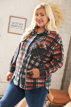 Load image into Gallery viewer, Black &amp; Rust Brushed Plaid Oversize Pocketed Shacket
