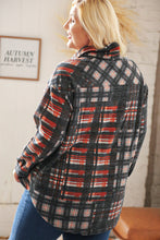 Load image into Gallery viewer, Black &amp; Rust Brushed Plaid Oversize Pocketed Shacket
