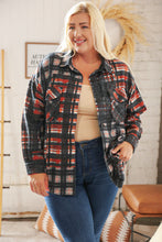 Load image into Gallery viewer, Black &amp; Rust Brushed Plaid Oversize Pocketed Shacket
