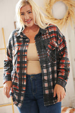 Load image into Gallery viewer, Black &amp; Rust Brushed Plaid Oversize Pocketed Shacket
