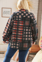 Load image into Gallery viewer, Black &amp; Rust Brushed Plaid Oversize Pocketed Shacket
