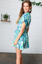 Load image into Gallery viewer, Green &amp; Blue Geometric Print Surplice Romper
