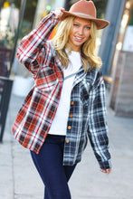 Load image into Gallery viewer, All Put Together Rust/Charcoal Plaid Colorblock Hoodie Shacket
