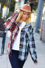 Load image into Gallery viewer, All Put Together Rust/Charcoal Plaid Colorblock Hoodie Shacket
