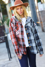 Load image into Gallery viewer, All Put Together Rust/Charcoal Plaid Colorblock Hoodie Shacket
