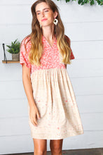 Load image into Gallery viewer, Coral &amp; Taupe Floral Babydoll Color Block Dress
