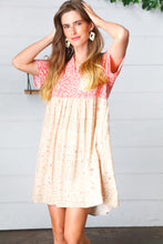 Load image into Gallery viewer, Coral &amp; Taupe Floral Babydoll Color Block Dress
