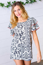 Load image into Gallery viewer, Black Boho Print Flutter Sleeve Woven Top
