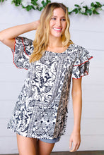 Load image into Gallery viewer, Black Boho Print Flutter Sleeve Woven Top
