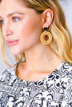Load image into Gallery viewer, Tan &amp; Gold Rattan Woven Open Circle Earrings
