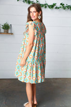 Load image into Gallery viewer, Mint Geo Boho Print Yoke Poplin Woven Dress
