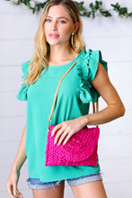 Load image into Gallery viewer, Hot Pink Woven Raffia Flap Closure Clutch Bag
