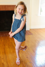 Load image into Gallery viewer, Kids Endearing Cotton Denim Elastic Ruffle Neck Shoulder Tie Romper
