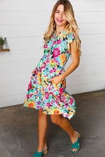 Load image into Gallery viewer, Green &amp; Fuchsia Floral Fit and Flare Dress
