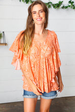 Load image into Gallery viewer, Apricot Boho Print Button Detail Side Ruffle Top
