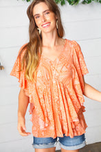 Load image into Gallery viewer, Apricot Boho Print Button Detail Side Ruffle Top
