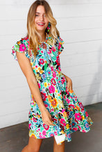 Load image into Gallery viewer, Green &amp; Fuchsia Floral Fit and Flare Dress
