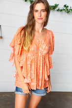 Load image into Gallery viewer, Apricot Boho Print Button Detail Side Ruffle Top
