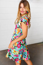 Load image into Gallery viewer, Green &amp; Fuchsia Floral Fit and Flare Dress
