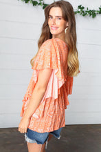 Load image into Gallery viewer, Apricot Boho Print Button Detail Side Ruffle Top
