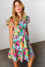 Load image into Gallery viewer, Green &amp; Fuchsia Floral Fit and Flare Dress
