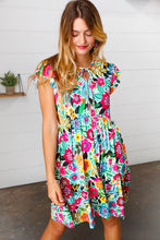 Load image into Gallery viewer, Green &amp; Fuchsia Floral Fit and Flare Dress
