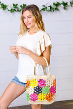 Load image into Gallery viewer, Multicolor Flower Power Woven Straw Crochet Tote
