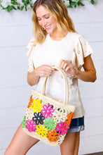 Load image into Gallery viewer, Multicolor Flower Power Woven Straw Crochet Tote
