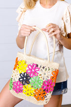 Load image into Gallery viewer, Multicolor Flower Power Woven Straw Crochet Tote
