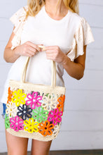 Load image into Gallery viewer, Multicolor Flower Power Woven Straw Crochet Tote
